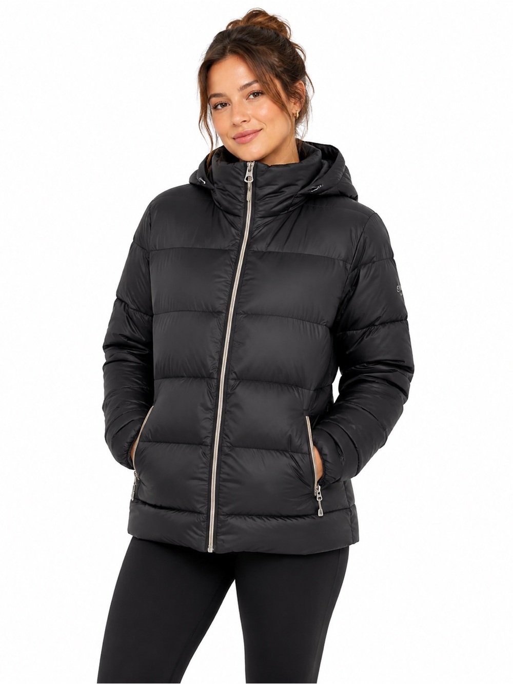 Lucky Brand Black Down Puffer Jacket Hooded Size Large